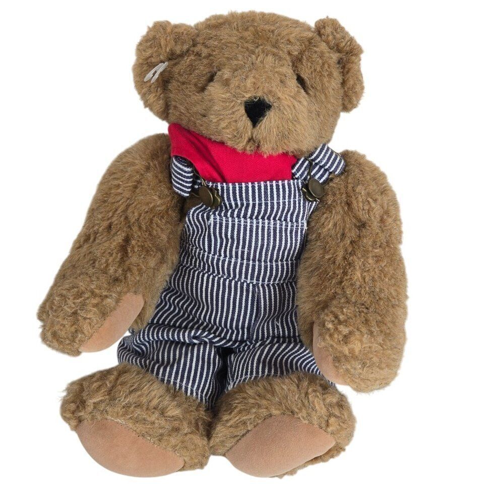 Vermont Teddy Bear Plush Overalls Red Bandana 15" Stuffed Toy Conductor